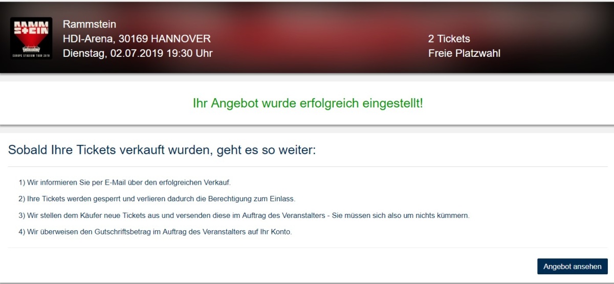 Rammstein Tickets umschreiben