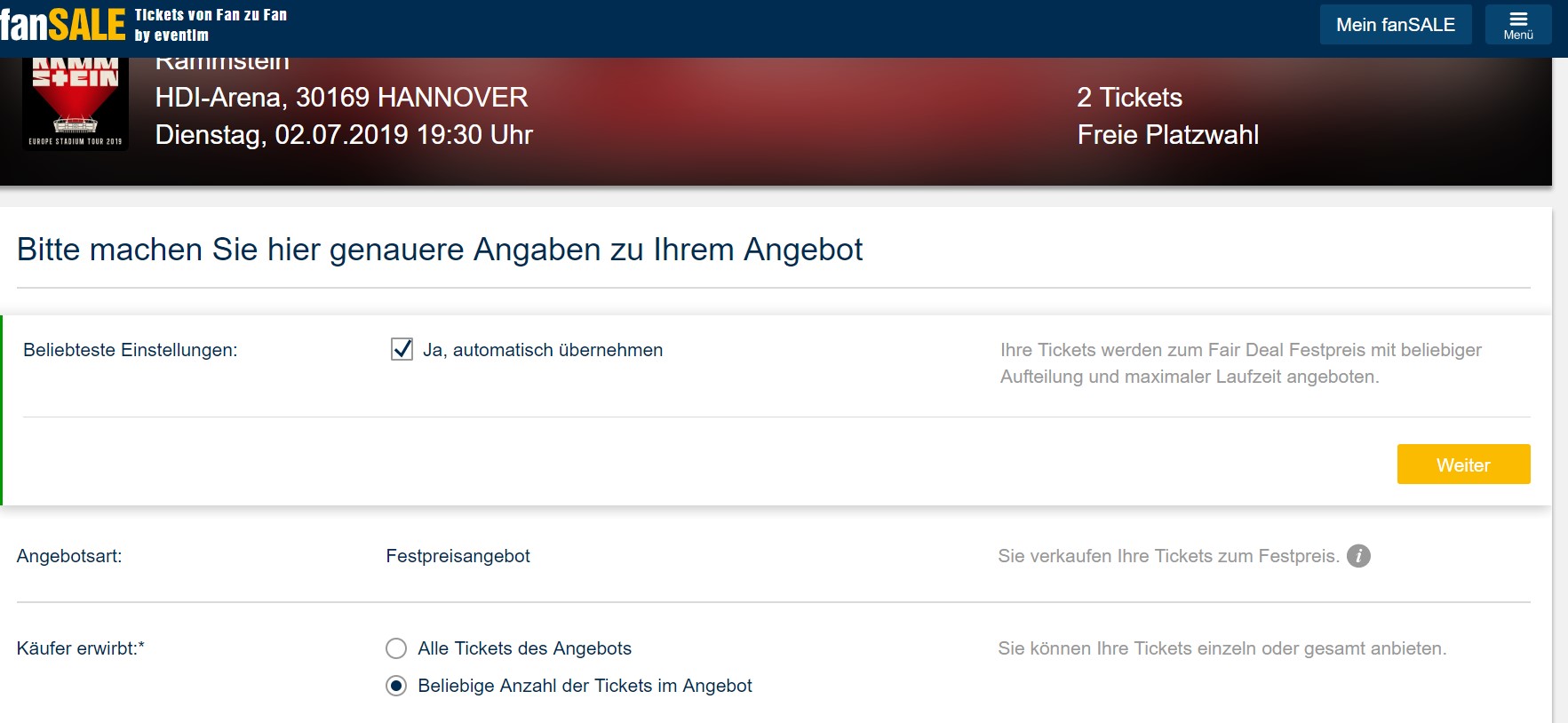 Rammstein Tickets umschreiben